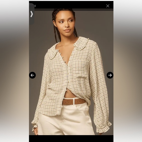 Pilcro Keira Long-Sleeve Plaid Blouse - Green, like new - Picture 3 of 10